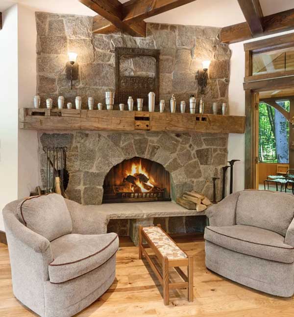 Custom Carpentry - Stone Fireplace